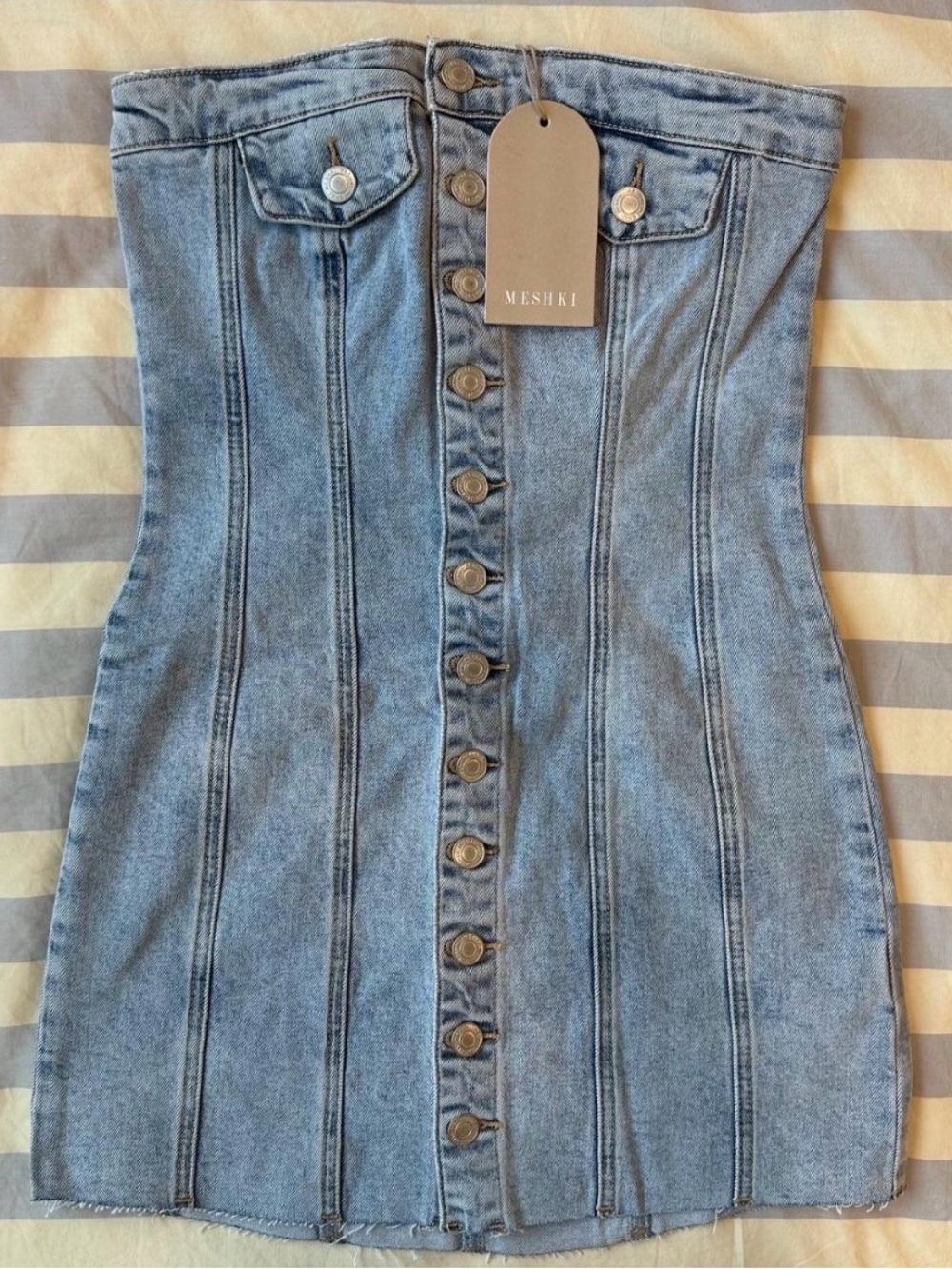 Meshki Light Blue Strapless Denim Dress NWT